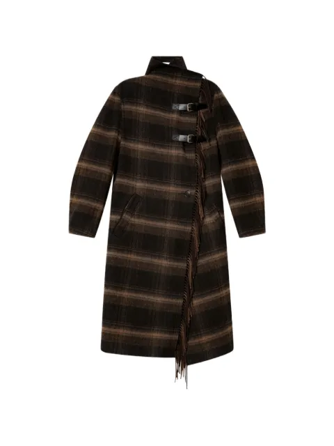 MARANT ÉTOILE Gihan fringed plaid coat Brown MA0555FAD3D01E