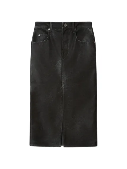 MARANT ÉTOILE Bisane weathered-effect front-slit midi skirt Black JU0524FAD3B01E