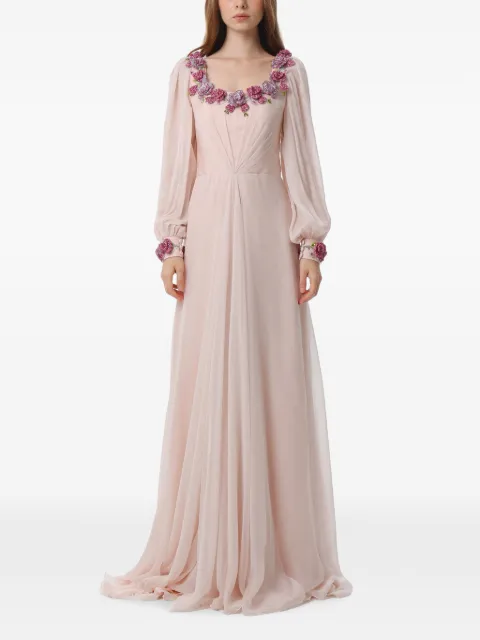 Dina Melwani floral-embellished silk maxi dress Pink DMSS26170244