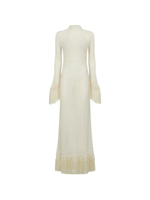 Taller Marmo New Mexico fringe-trimmed maxi dress White TMPF2665