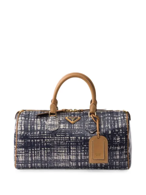 Prada medium linen blend and leather top-handle bag Blue 1BB175VOVT2ZRX