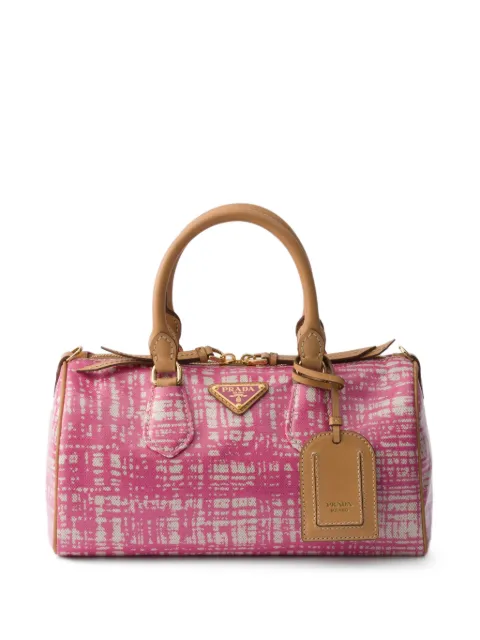 Prada small linen blend and leather top-handle bag Pink 1BB174VOVT2ZRX