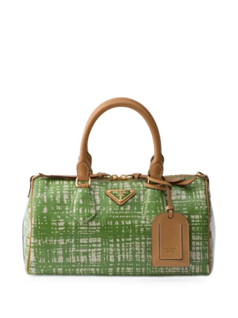 Prada small linen blend and leather top-handle bag Green 1BB174VOVT2ZRX
