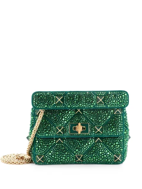 Valentino Garavani Pre-Owned Roman Stud Flap Bag Embellished Suede Medium shoulder bag Green XSKOMXWS4Z97VV8P