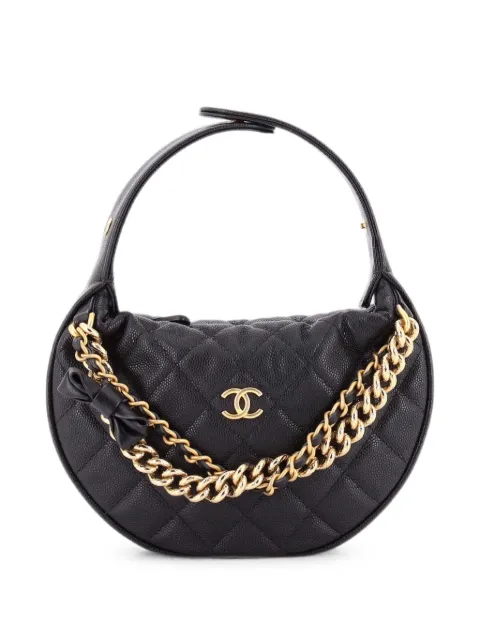 CHANEL Pre-Owned Double Chain Bow Pouch Quilted Caviar Mini hobo bag Black XGEQN4MFVMBS0SC4