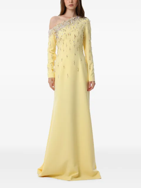 Dina Melwani crystal-embellished one-shoulder maxi gown Yellow DMSS26170188