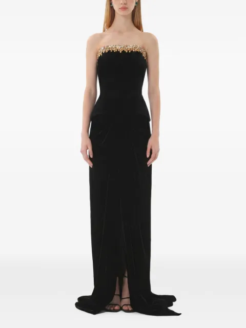 Dina Melwani crystal-trim velvet maxi dress Black DMSS26170184