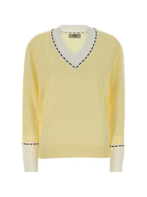 FENDI Selleria contrast-stitch V-neck sweater Yellow FZXF08AWIY