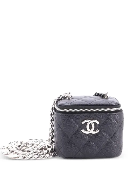 CHANEL Pre-Owned Coco Enamel Strap Vanity Case with Chain Quilted Caviar Mini crossbody bag Black ZU0H3N8NXB4NRRBN