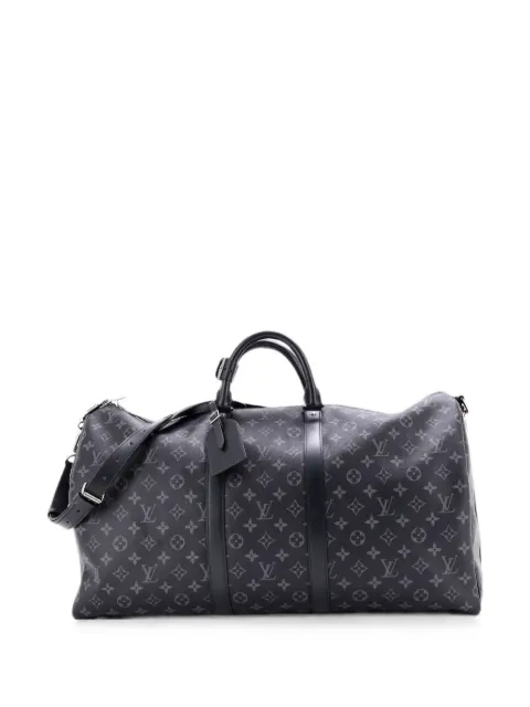 Louis Vuitton Pre-Owned Keepall Bandouliere Bag Monogram Eclipse Canvas 55 travel bag Black ZRKC93LLL44GJIBS