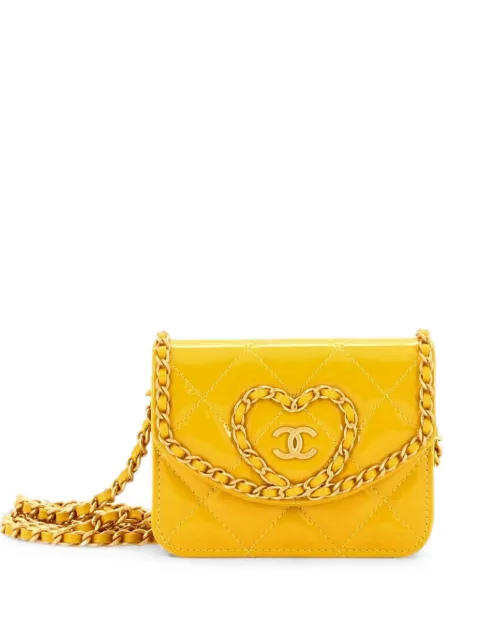 CHANEL Pre-Owned Heart Chain Flap Bag Quilted Patent Mini crossbody bag Yellow 3LPWGBZATUH2882R