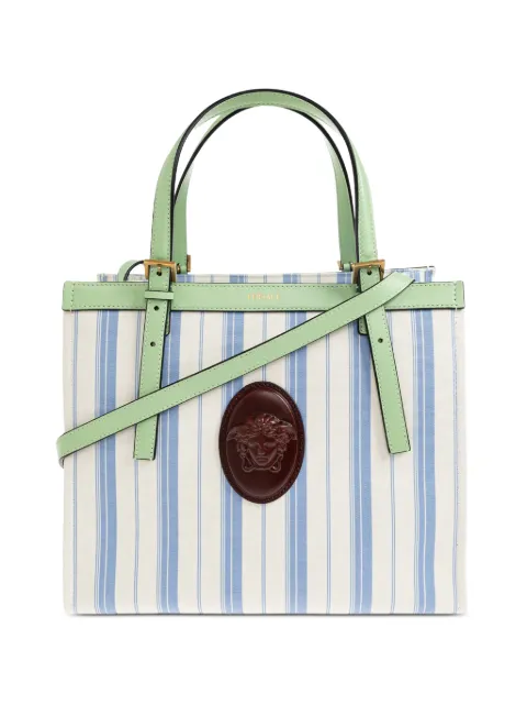 Versace Rivière Medusa-plaque striped tote bag White 10243221A18632