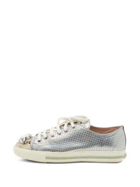 Miu Miu Pre-Owned crystal-embellished sneakers Grey 1348859