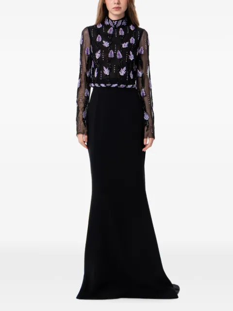Dina Melwani Amethyst embroidered maxi dress Black DMSS26170