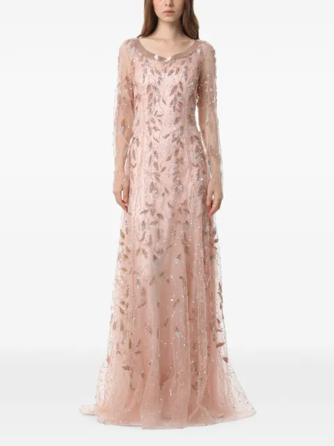 Dina Melwani crystal-embellished vine-embroidered maxi dress Pink DMSS26170232