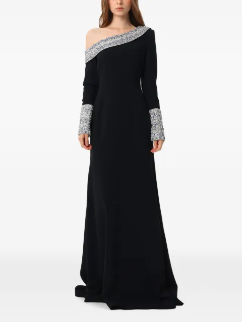 Dina Melwani crystal-embellished off-shoulder maxi dress Black DMSS26170160