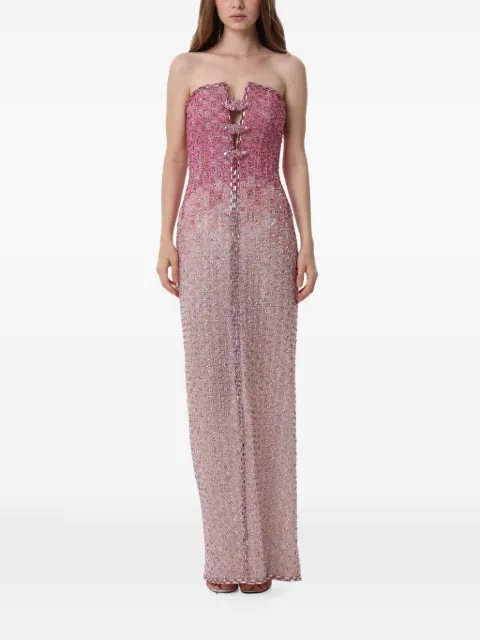 Dina Melwani crystal-lattice strapless maxi dress Pink DMSS26170230