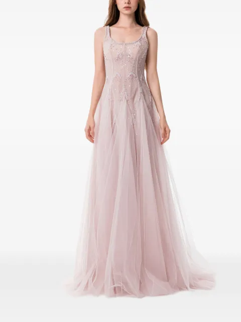 Dina Melwani crystal-embellished tulle maxi dress Pink DMSS26170