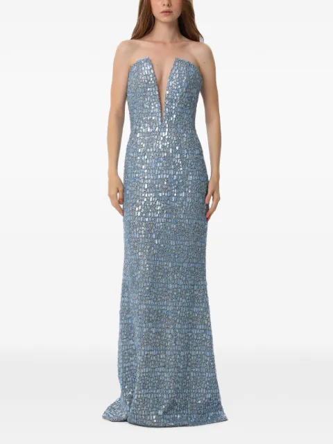 Dina Melwani crystal-embellished mesh maxi dress Blue DMSS26170176
