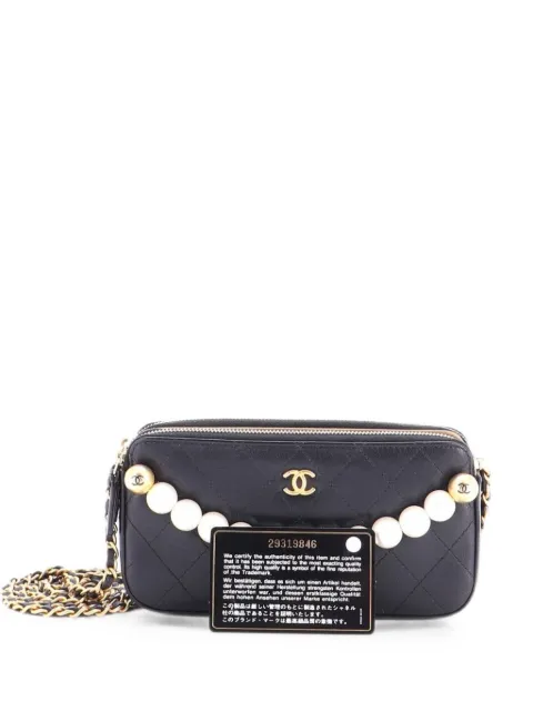 CHANEL Pre-Owned Chic Pearls Double Zip Clutch with Chain Quilted Lambskin crossbody bag Black 4DZ7VTX4NTVQ1Q2Z