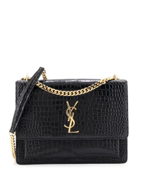 Saint Laurent Pre-Owned Sunset Crocodile Embossed Leather Medium crossbody bag Black 2YCYCVNAVRSY6A41