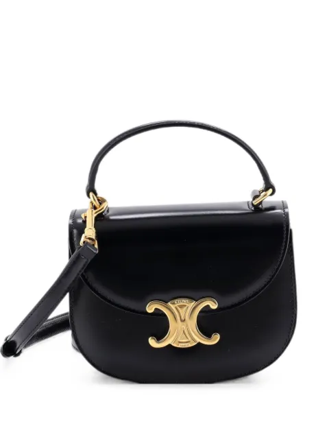 Celine Pre-Owned Triomphe Besace Clea Top Handle Flap Bag Leather Mini satchel Black 2IWAX9BK9TGJC5BW