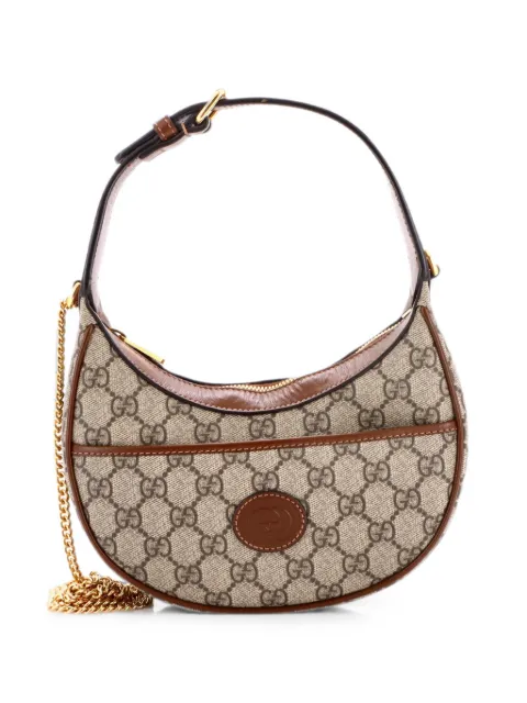 Gucci Pre-Owned Interlocking G Patch Half Moon GG Coated Canvas Mini hobo bag Brown Y86FGRZLK0OF9GQC