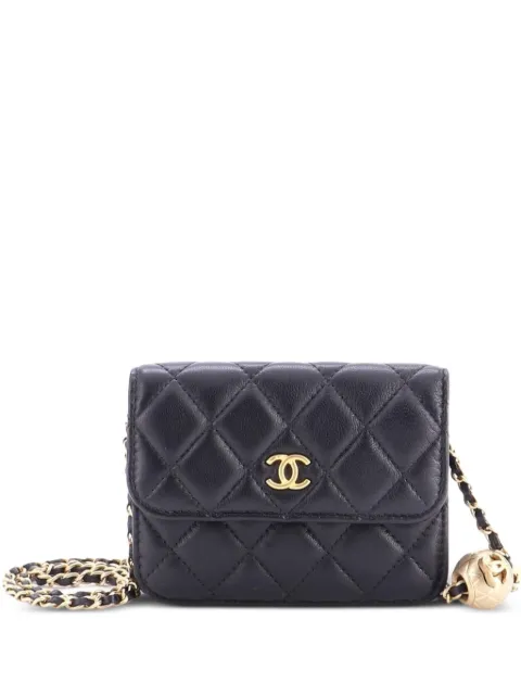 CHANEL Pre-Owned Pearl Crush Flap Clutch with Chain Quilted Lambskin Mini crossbody bag Black E1SK6YZEAPD00HTE