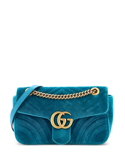 Gucci Pre-Owned GG Marmont Flap Bag Matelasse Velvet Small shoulder bag Blue BXO7MCR2DYQQ8786