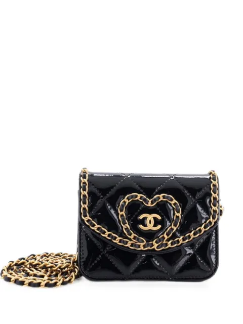 CHANEL Pre-Owned Heart Chain Flap Bag Quilted Patent Mini crossbody bag Black 2142FXVDC5Z2MUEB
