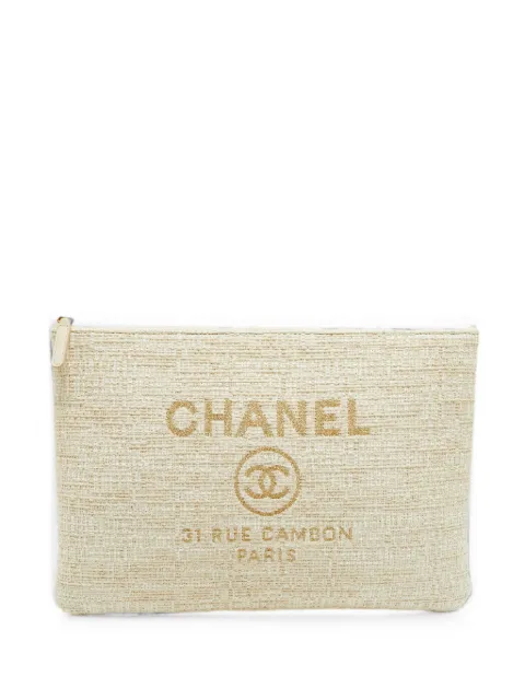 CHANEL Pre-Owned Deauville tweed clutch bag Neutrals 1356076