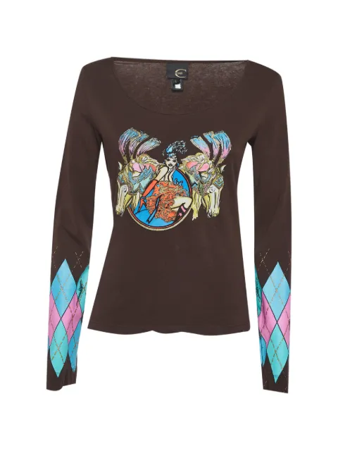 Just Cavalli Vintage graphic-print argyle-patterned T-shirt Brown 1303662
