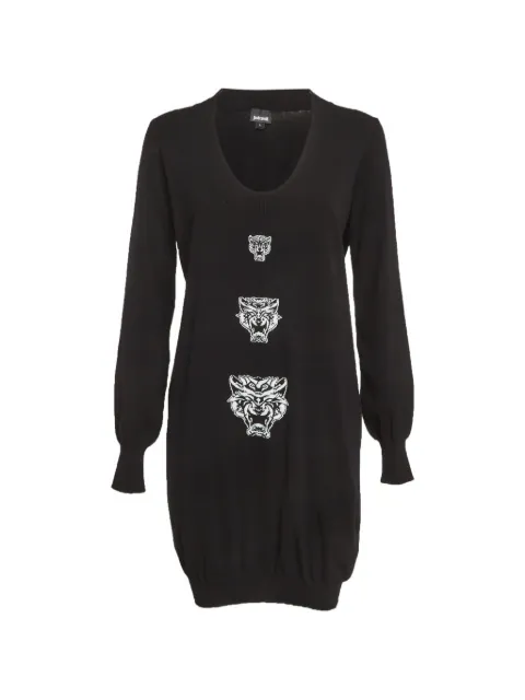 Just Cavalli Vintage logo intarsia knit mini sweater dress Black 1303983