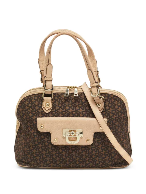 DKNY Vintage logo-jacquard leather-trim satchel bag Brown 1297685