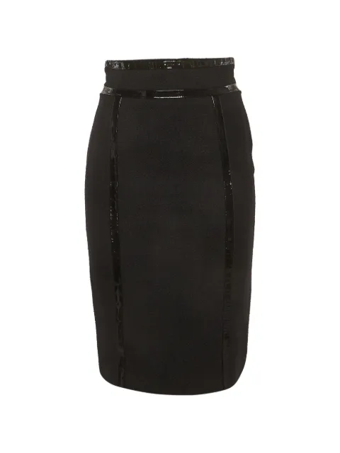 Escada Pre-Owned leather-panel midi pencil skirt Black 1343056
