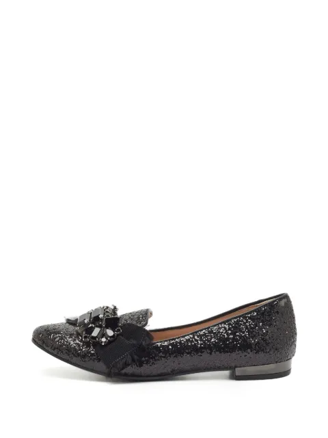 Miu Miu Pre-Owned crystal-embellished flat pumps Black 1343248