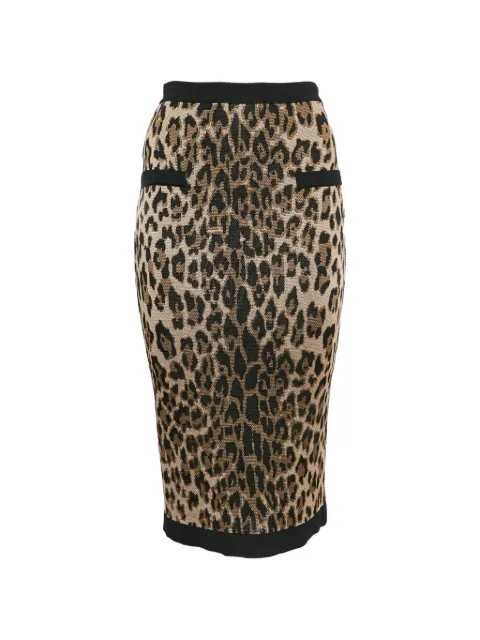 Balmain Pre-Owned leopard-jacquard midi pencil skirt Brown 1324571