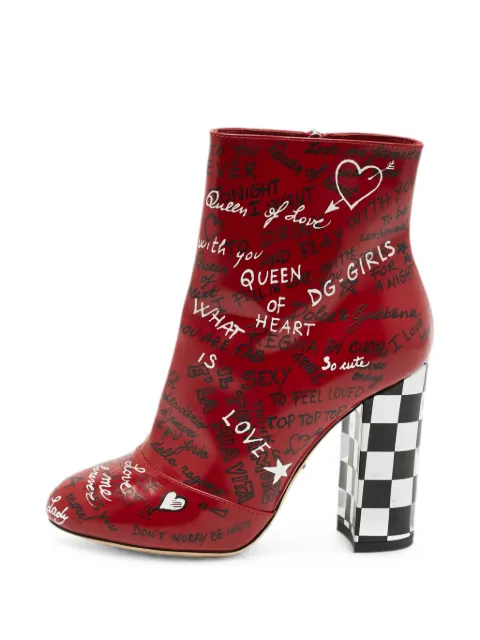 Dolce & Gabbana Pre-Owned Graffiti-print leather ankle boots Red 1300943