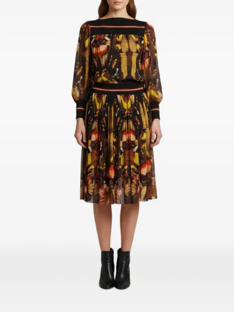 Jean Paul Gaultier Pre-Owned butterfly-print flared midi dress Black 1347629