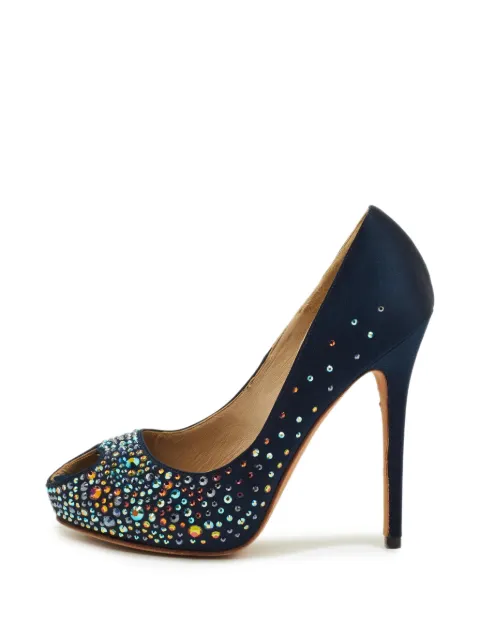 Alexander McQueen Pre-Owned crystal-embellished open-toe pumps Blue 1316368