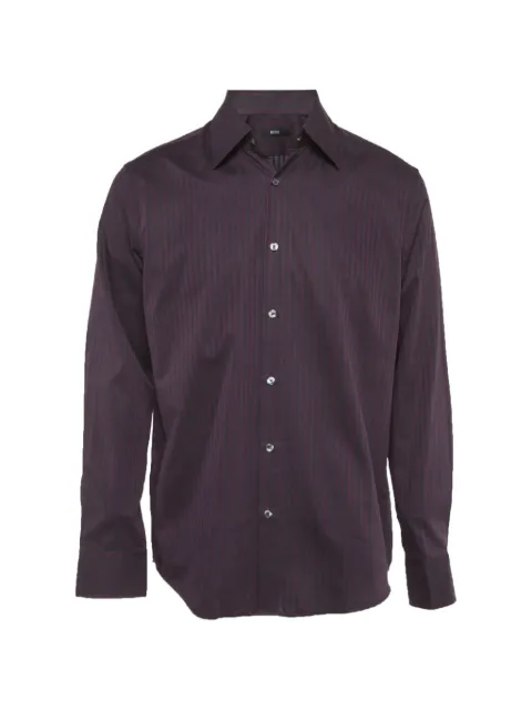 BOSS striped long-sleeve cotton shirt Purple 1286760