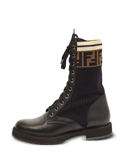 Fendi Pre-Owned Rockoko leather-trim combat boots Black 1361256