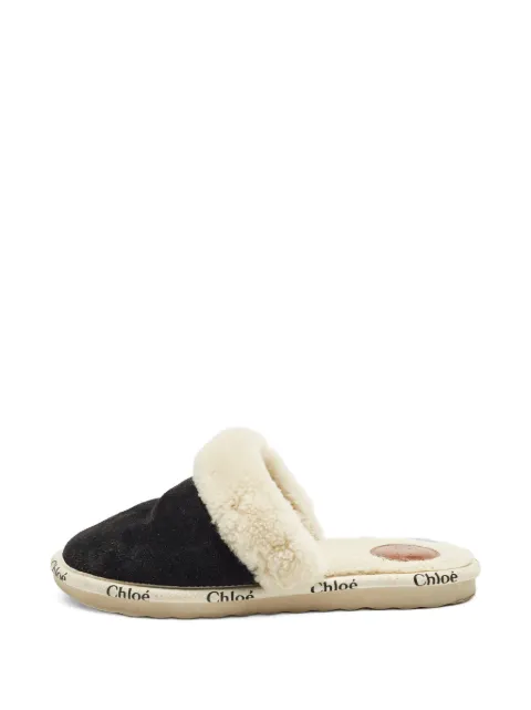 Chloé Pre-Owned Woody shearling-lined slippers Black 1329160