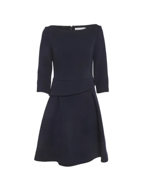 Christian Dior Pre-Owned boat-neck wool midi dress Blue 1292369