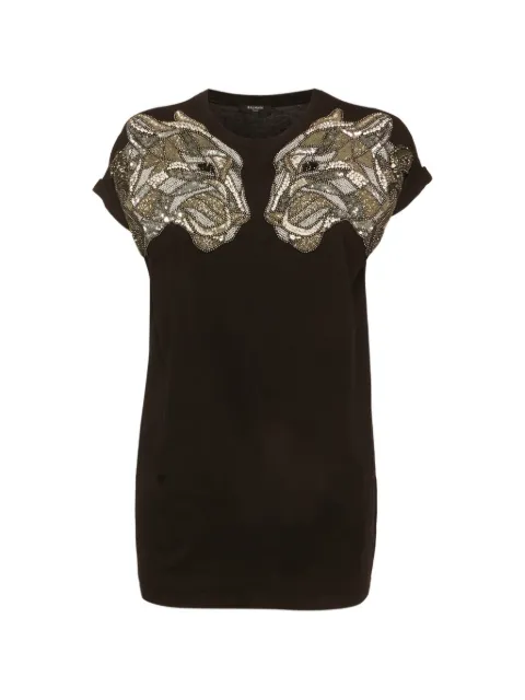 Balmain Pre-Owned embellished Tiger T-shirt Black 1296078