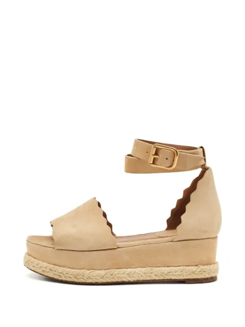 Chloé Pre-Owned scalloped-edges wedge sandals Neutrals 1279590