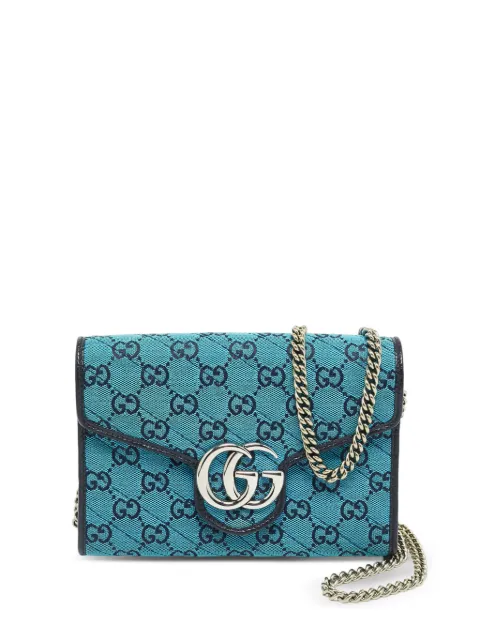 Gucci Pre-Owned GG Marmont diagonal quilt wallet on chain Blue 1279288