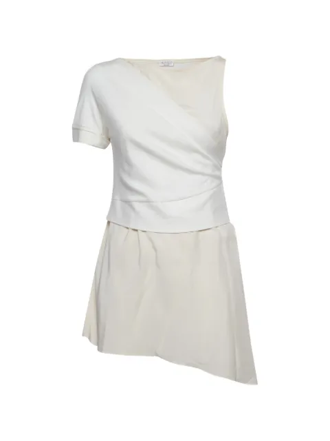 Brunello Cucinelli Vintage silk-panel wrap-style tunic top Neutrals 1293001