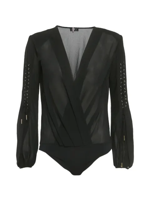 Elisabetta Franchi lace-up sheer long-sleeved bodysuit Black 1275470