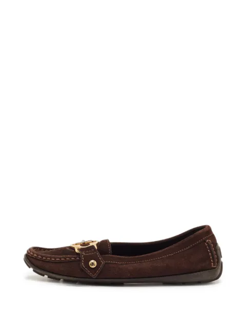 Louis Vuitton Pre-Owned Monogram-plaque suede loafers Brown 1327289
